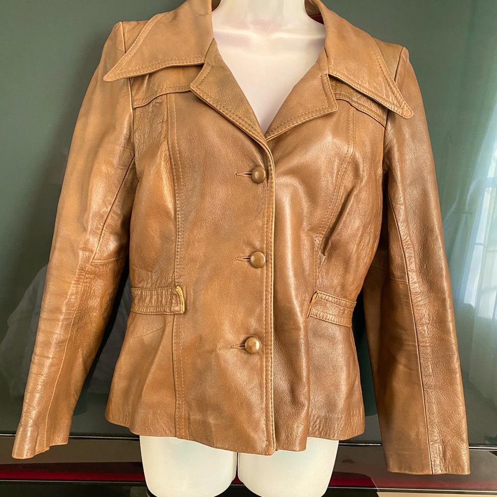 Vintage warm brown leather jacket